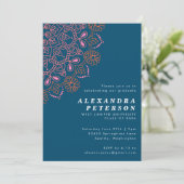 Boho Floral Mandala Aquamarin Blue Graduation Part Einladung (Stehend Vorderseite)