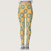 Boho Floral Mandala Tile in Orange & Aquamarin Leggings (Vorderseite)