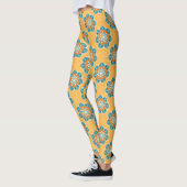 Boho Floral Mandala Tile in Orange & Aquamarin Leggings (Links)