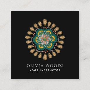 Boho Floral Mandala Yoga Instructor Quadratische Visitenkarte