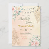 Boho Floral Mehndi, Haldi, Sangeet, Rohka Zeremoni Einladung (Vorderseite)