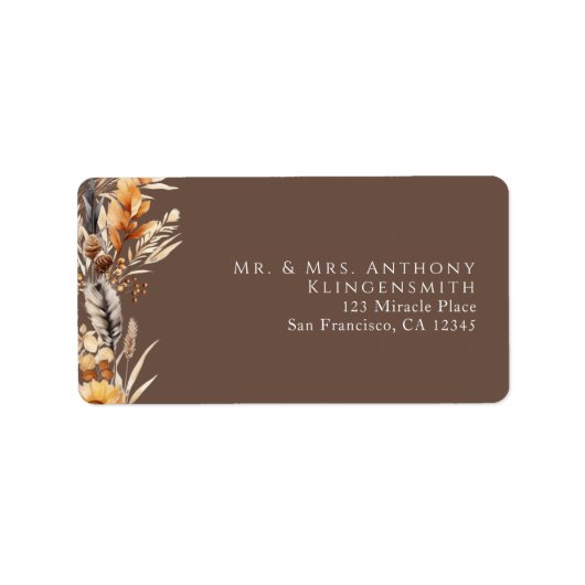 Boho Floral Minimal Brown Adressaufkleber (Vorne)