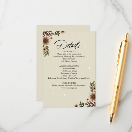 Boho Floral Minimalistisch Wedding Begleitkarte (Vorderseite/Rückseite Beispiel)