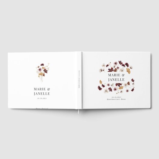 Boho Floral Minimalistisch Wedding Gästebuch (Voll)