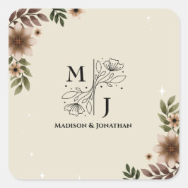 Boho Floral Minimalistisch Wedding Quadratischer Aufkleber
