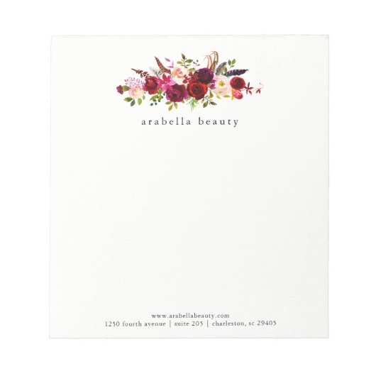 Boho Floral mit Geschäftsnamen Notizblock (Vorderseite)