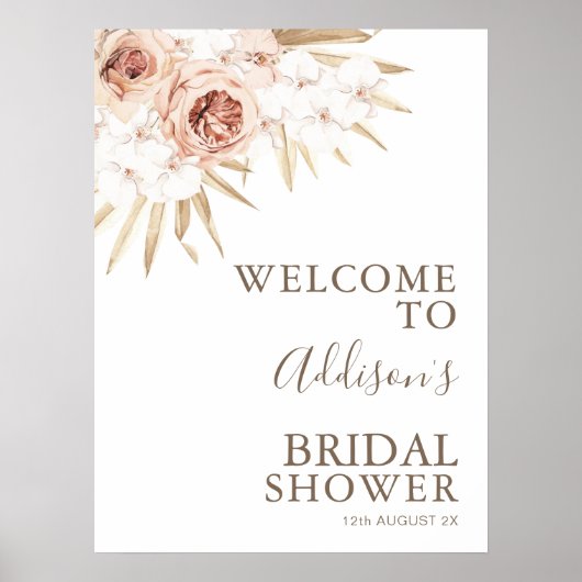 Boho Floral mit Palm-Blätter Brautparty Willkommen Poster (Vorne)