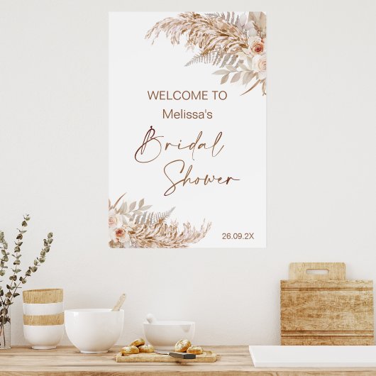 Boho Floral mit Pampas Fern Welcome Brautparty Poster (Küche)