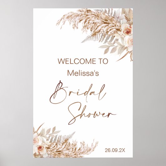 Boho Floral mit Pampas Fern Welcome Brautparty Poster (Vorne)
