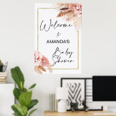 Boho Floral mit Pampas Grass Begrüßungs-Baby-Dusch Poster (Heimbüro)