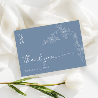 Boho Floral Modern Dusty Blue Wedding Dankeskarte
