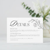 Boho Floral Moderne Minimalistische Hochzeitdetail Begleitkarte (Stehend Vorderseite)