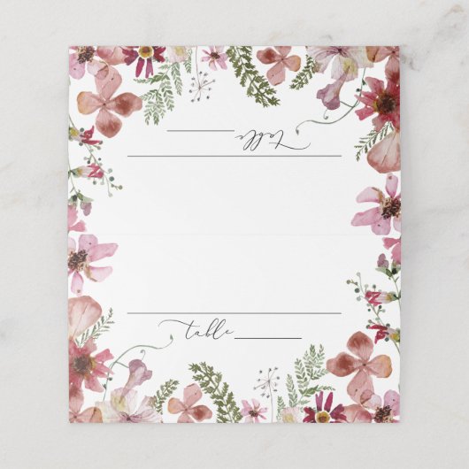 Boho Floral Moderne Tischnummer Platzkarten (Außenseite Aufgefaltet)