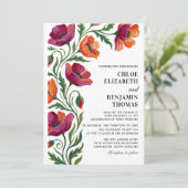 Boho Floral Mohn Handbemalte Hochzeit Einladung (Stehend Vorderseite)