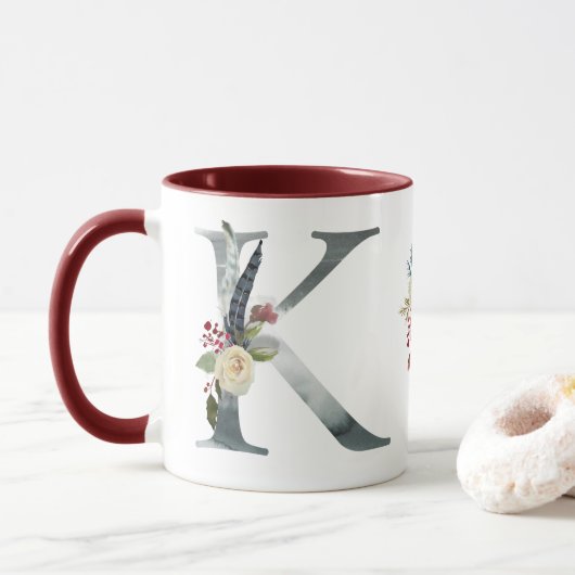Boho Floral Monogram K-Kaffee Tasse (Mit Donut)