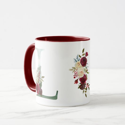 Boho Floral Monogram L-Kaffee Tasse (Vorderseite Links)