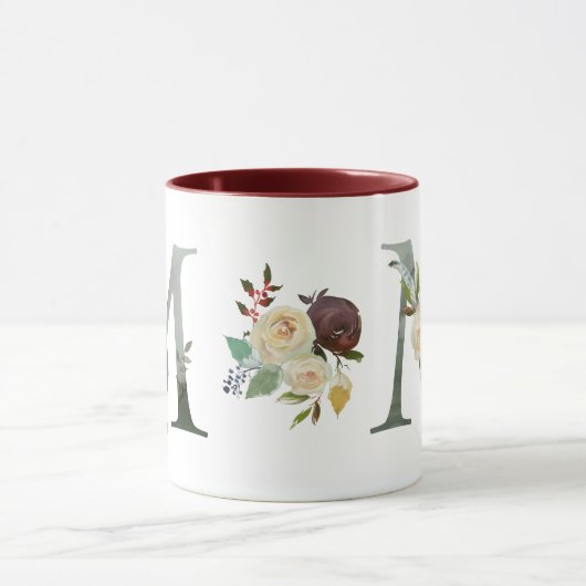 Boho Floral Monogram M Kaffee Tasse (Zentrum)