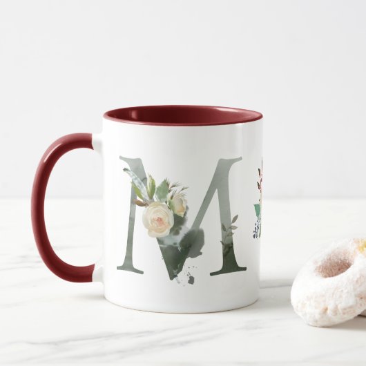 Boho Floral Monogram M Kaffee Tasse (Mit Donut)