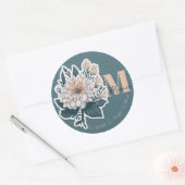 Boho Floral Monogram Runder Aufkleber (Umschlag)