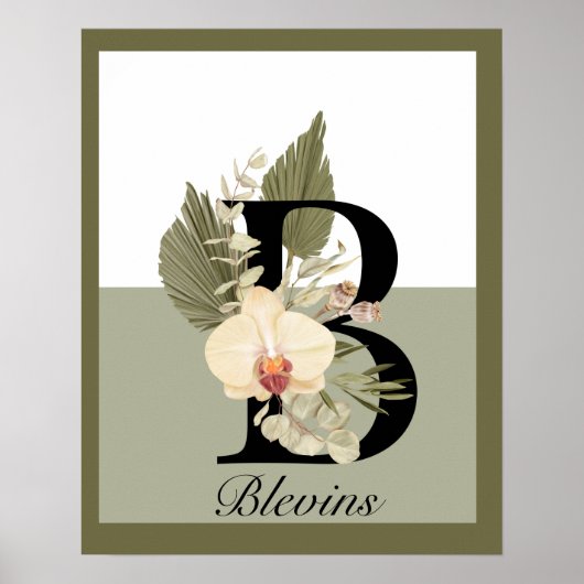 Boho Floral Monogramm B Poster (Vorne)