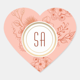 Boho-Floral-Monogramm-Hochzeit Herz-Aufkleber