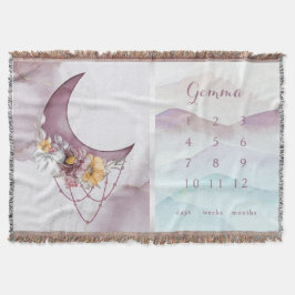 Boho Floral Moon Milestone Baby Blanket Decke