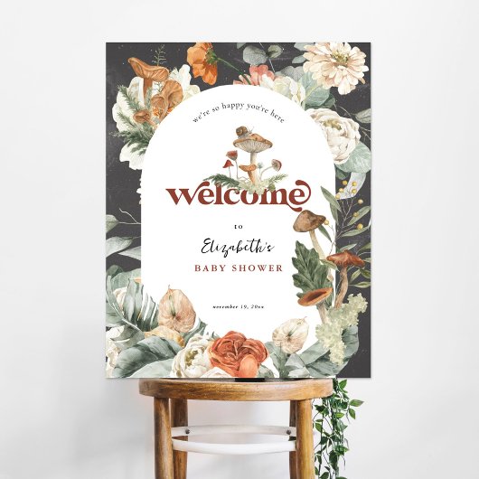 Boho Floral Mushroom | Babydusche Begrüßungszeiche Poster