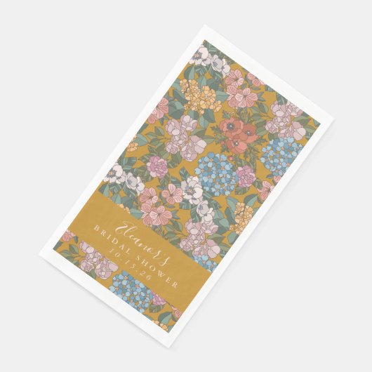 Boho Floral Mustard Yellow Custom Brautparty Serviette (Ecke)