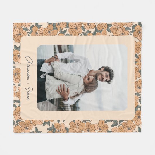 Boho Floral Muster Benutzerdefinierter Foto Name Fleecedecke (Vorderseite (Horizontal))