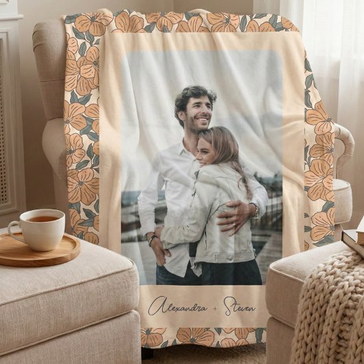 Boho Floral Muster Benutzerdefinierter Foto Name Fleecedecke