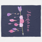 Boho Floral Navy Blue Fleecedecke (Vorderseite (Horizontal))
