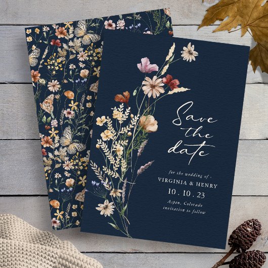 Boho Floral Navy Save the Date