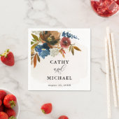 Boho Floral Navy und Rust Watercolor Serviette (Beispiel)