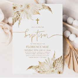 Boho Floral Neutral Girls Taufe Christening Einladung