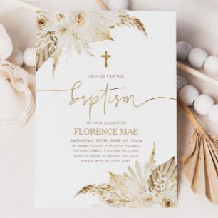 Boho Floral Neutral Girls Taufe Christening Einladung