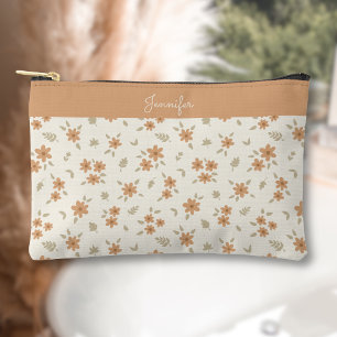 Boho Floral Neutrales Ditsy Blumenprint Name Beige Zubehörtasche