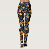 Boho Floral Niedlich Black Orange Blue Leggings (Rückseite)