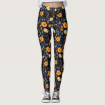 Boho Floral Niedlich Black Orange Blue Leggings<br><div class="desc">Diese niedlichen Leggings haben ein böhmisches Blumenmuster überall in Orangen,  Blues,  Gelb und Schwarz. Süß und lustig,  perfekt für Ihren Boho Stil. Erstellt von der einfachen Farmhouse Press.</div>