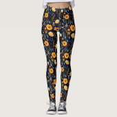 Boho Floral Niedlich Black Orange Blue Leggings (Vorderseite)