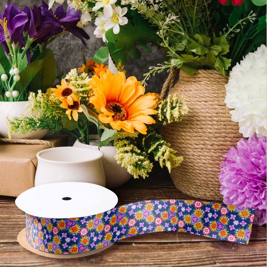 Boho Floral Niedlich Girl Blume & Wirbel Muster Satinband