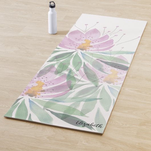 Boho Floral Niedlich Pink Green Personalisiert Yogamatte (Beispiel)