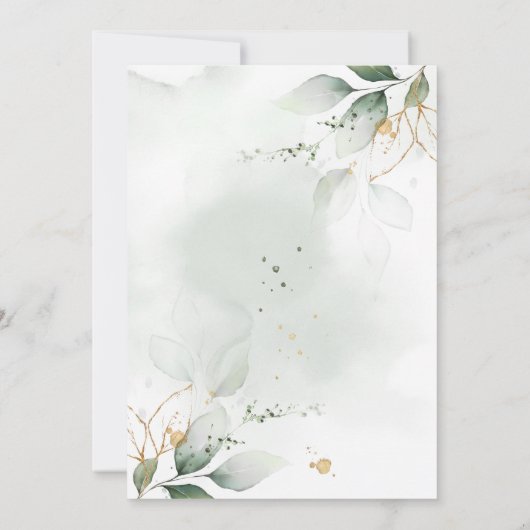 Boho Floral Oh Baby Green und Gold Baby Dusche Einladung (Rückseite)