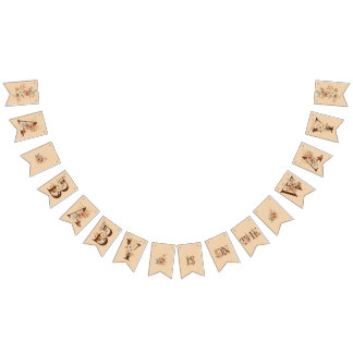 Boho Floral on Textured Tan Baby Shower Wimpelkette