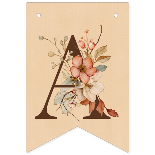 Boho Floral on Textured Tan Baby Shower Wimpelkette (Zweite Fahne)