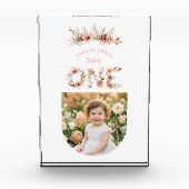 Boho Floral One Word Pink First Birthday  Fotoblock (Vorderseite)