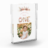 Boho Floral One Word Pink First Birthday  Fotoblock (Links)