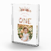 Boho Floral One Word Pink First Birthday  Fotoblock (Rechts)