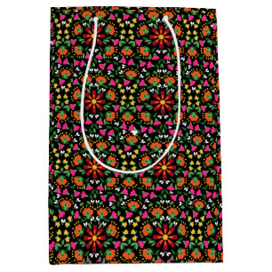 Boho Floral Orange Pink Black Green Mittlere Geschenktüte