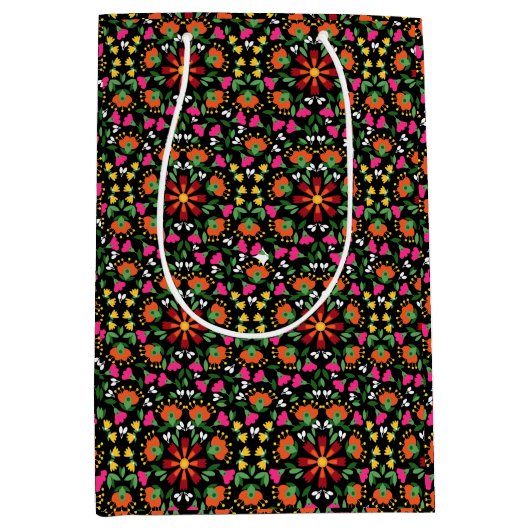 Boho Floral Orange Pink Black Green Mittlere Geschenktüte (Vorderseite)