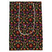 Boho Floral Orange Pink Black Green Mittlere Geschenktüte (Rückseite)